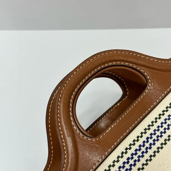 Marni Mini Canvas Tote with Tan Leather Trim and Red Logo - Picture 6 of 7